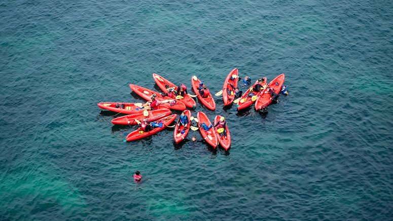 Aventura en kayak, snorkel, playa